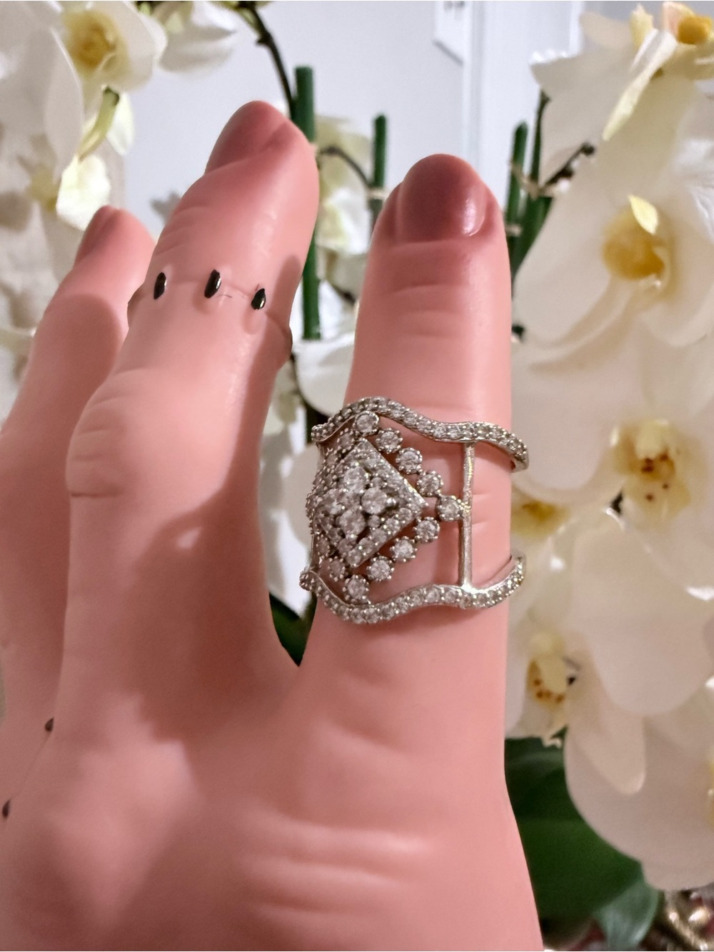 Silver Diamond Cluster Statement Ring in Silver